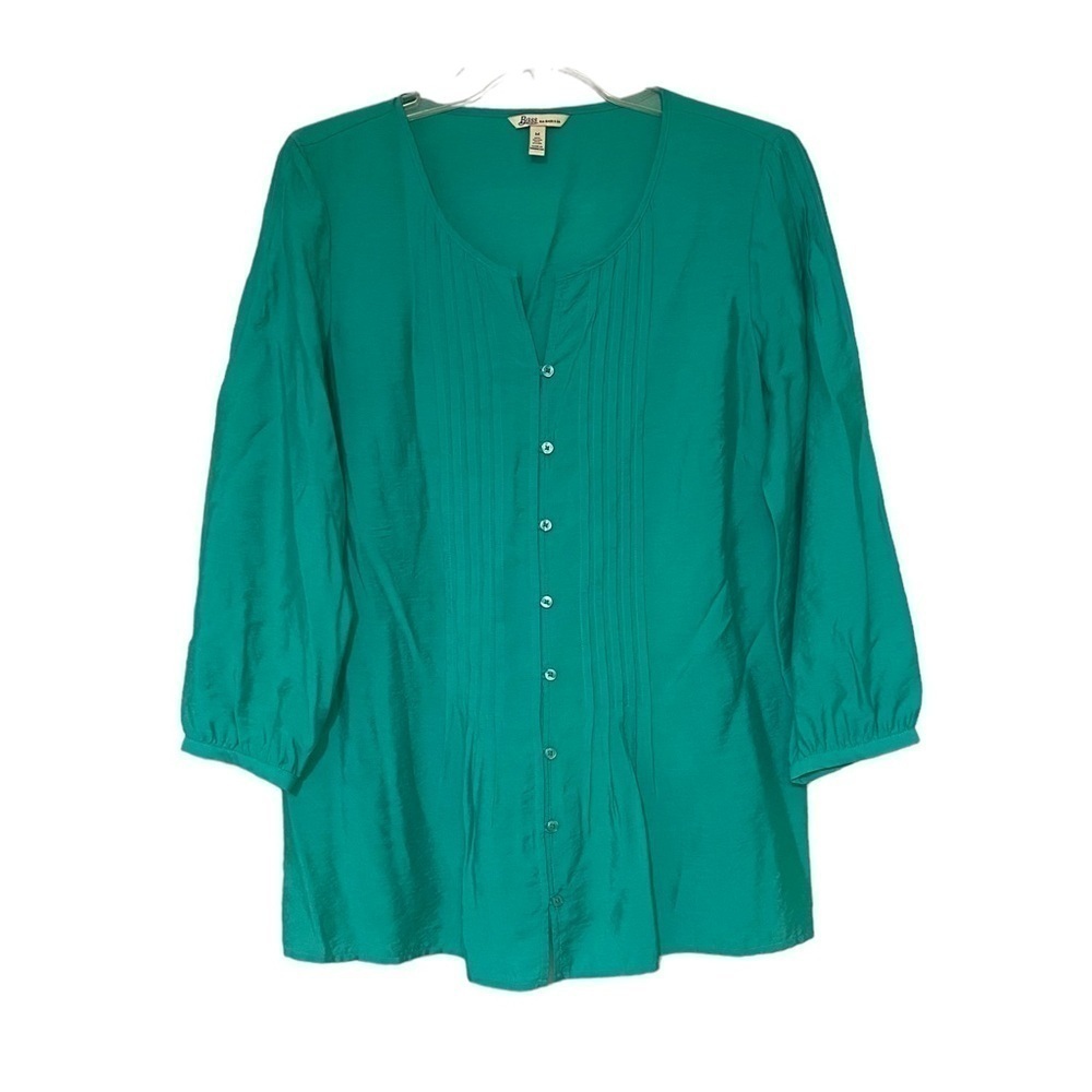 Bass Teal Jewel Button Down Blouse Sz Medium